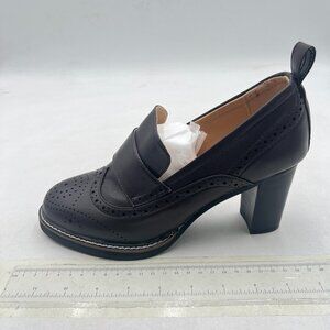YDN Light Brown Chunky High Heels Round Toe Oxford Dress Pump
